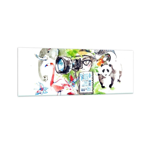 Impression sur verre - Image sur verre - Des graphismes colorés sur le thème de la nature et du safari - 140x50cm - Dans l'objectif d'un voyageu - Décoration murale moderne pour le salon et la chambre ARTTOR