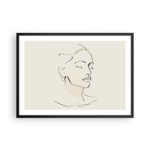 Affiche dans un cadre noir - Poster - Un croquis délicat du visage d'une femme sur un fond clair - 70x50cm - Une ligne certaine - Décoration murale moderne pour le salon et la chambre ARTTOR