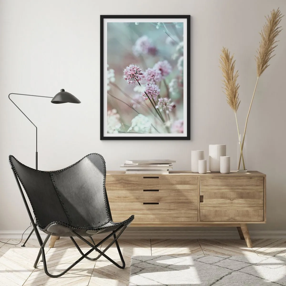 Affiche dans un cadre noir - Poster - Herbes douces en filigrane - 40x50 cm