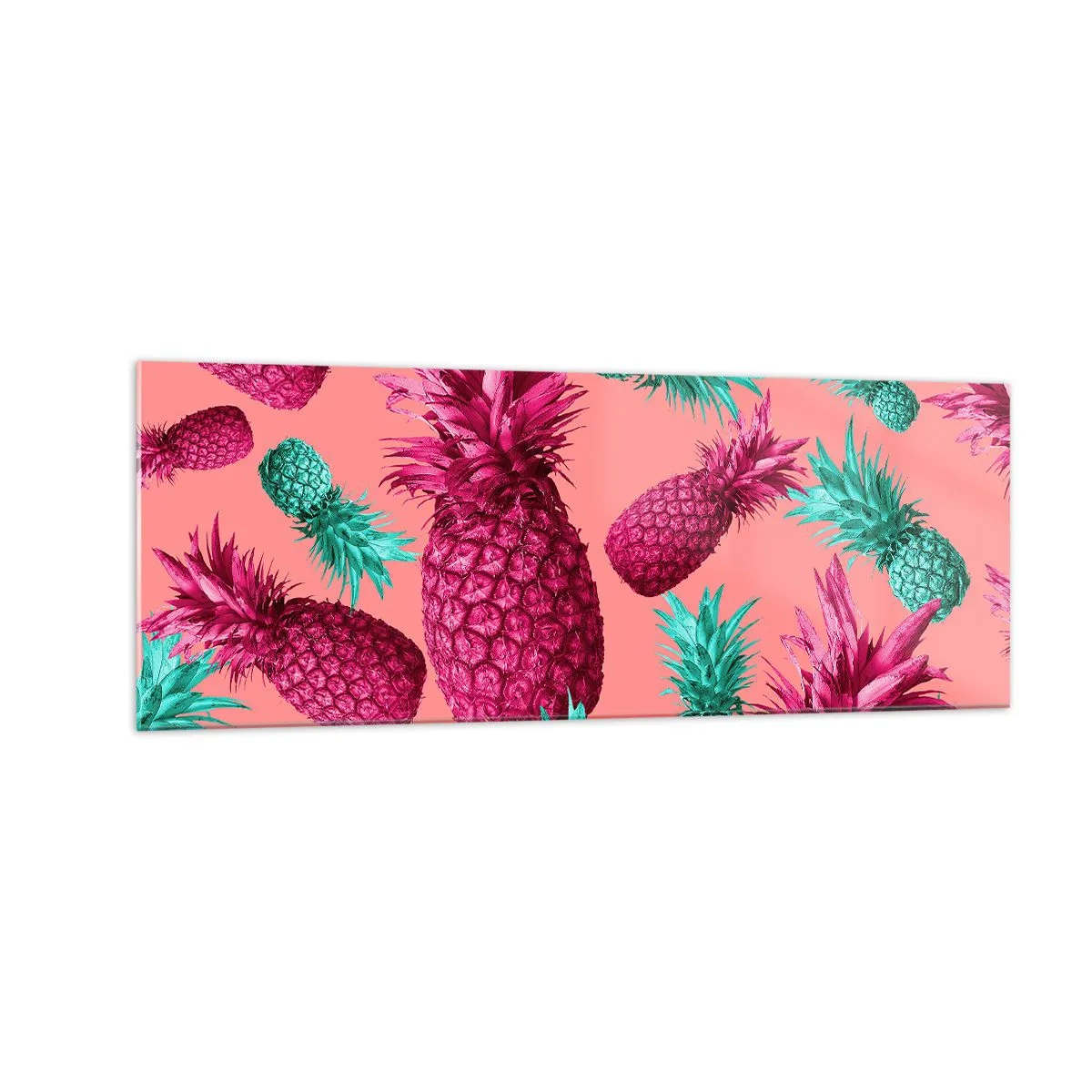 Impression sur verre - Image sur verre - Ananas exotiques aux couleurs roses et turquoise - 140x50cm - La liberté est douce - Décoration murale moderne pour le salon et la chambre ARTTOR