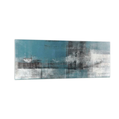 Impression sur verre - Image sur verre - Une composition abstraite dans des tons de bleu avec texture et couches. - 140x50cm - Eau et air - Décoration murale moderne pour le salon et la chambre ARTTOR