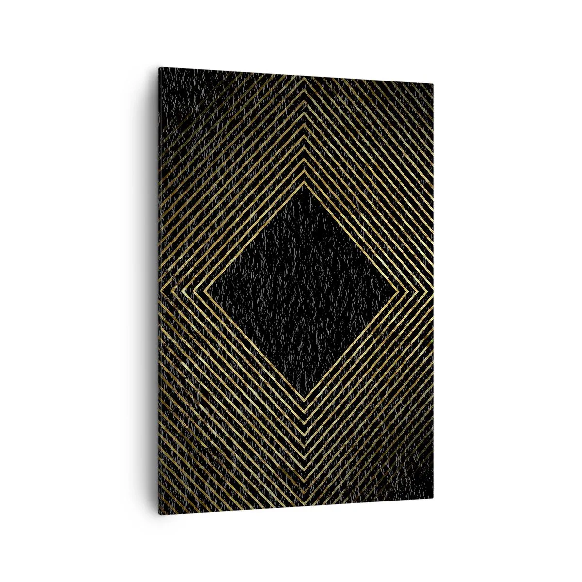 Impression sur toile - Image sur toile - Fond noir avec un motif géométrique de lignes dorées - 70x100cm - Géométrie dans un style glamour - Décoration murale moderne pour le salon et la chambre ARTTOR