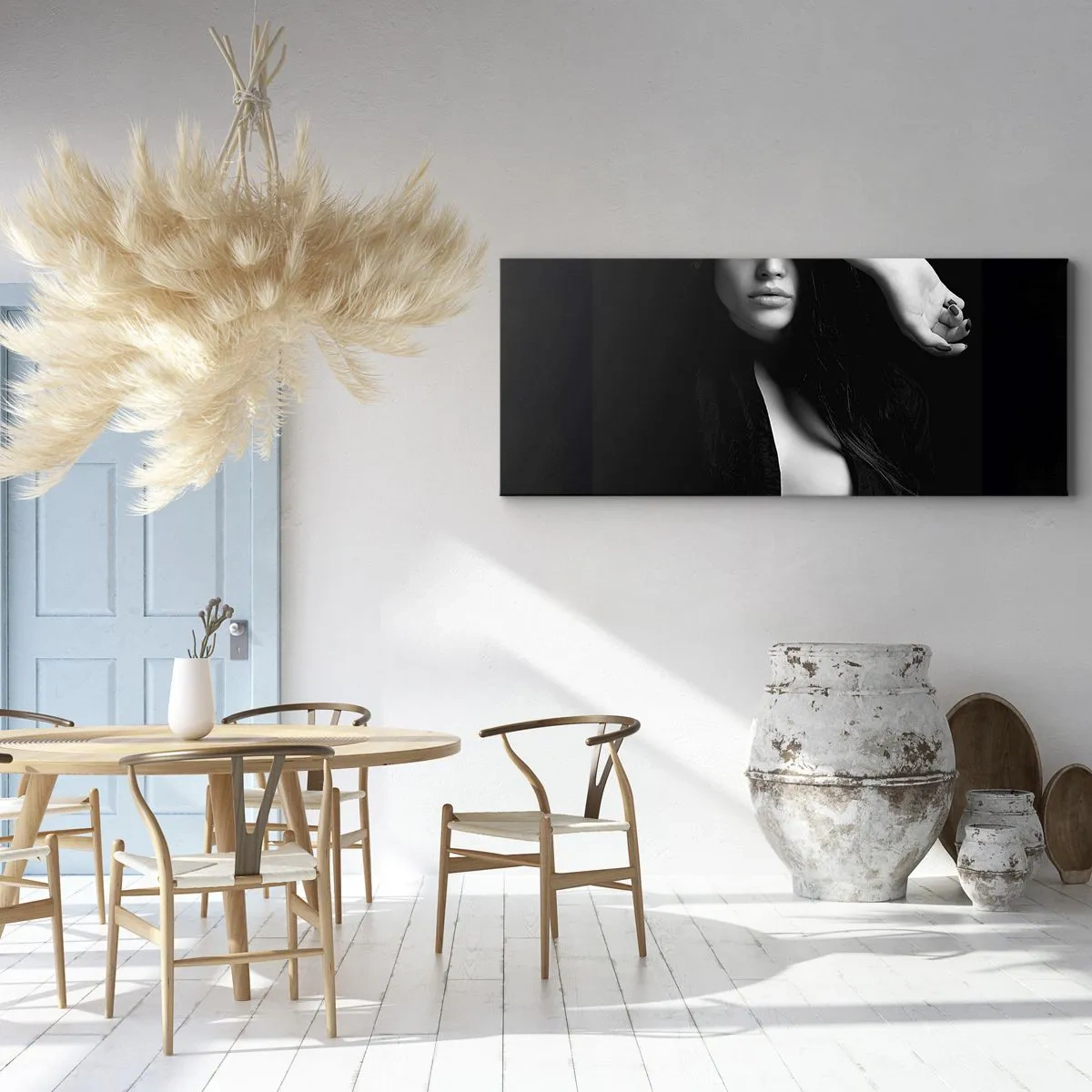 Impression sur toile - Image sur toile - Portrait élégant d'une femme en noir et blanc - 160x50cm - École de séduction - Décoration murale moderne pour le salon et la chambre ARTTOR