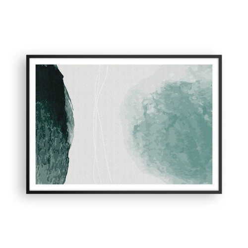 Affiche dans un cadre noir - Poster - Une délicate composition abstraite dans des tons de vert avec des formes subtiles sur un fond clair. - 100x70cm - Rencontre avec le brouillard - Décoration murale moderne pour le salon et la chambre ARTTOR