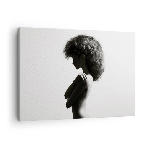 Impression sur toile - Image sur toile - Une silhouette subtile d'une femme dans des tons noirs et blancs sur un fond clair - 70x50cm - Comme une fleur au bout d'une fine tige - Décoration murale moderne pour le salon et la chambre ARTTOR