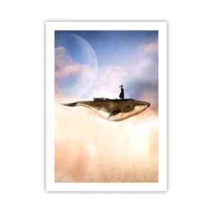 Affiche - Poster - Une peinture surréaliste d'une femme chevauchant une baleine parmi les nuages. - 50x70cm - Voyage irréel - Décoration murale moderne pour le salon et la chambre ARTTOR