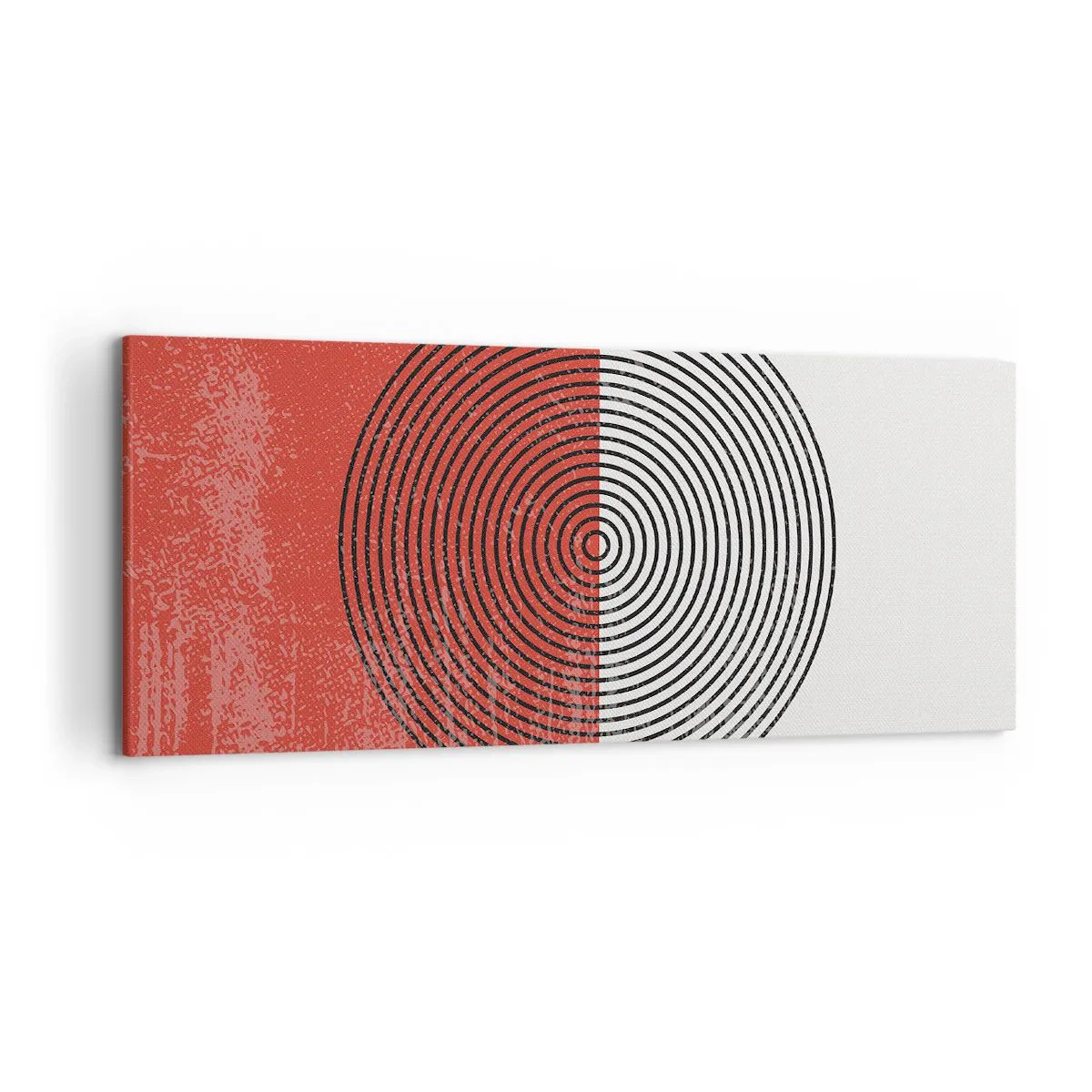 Impression sur toile - Image sur toile - Motif géométrique avec des cercles concentriques sur un fond rouge et blanc - 120x50cm - Dans le mille - Décoration murale moderne pour le salon et la chambre ARTTOR