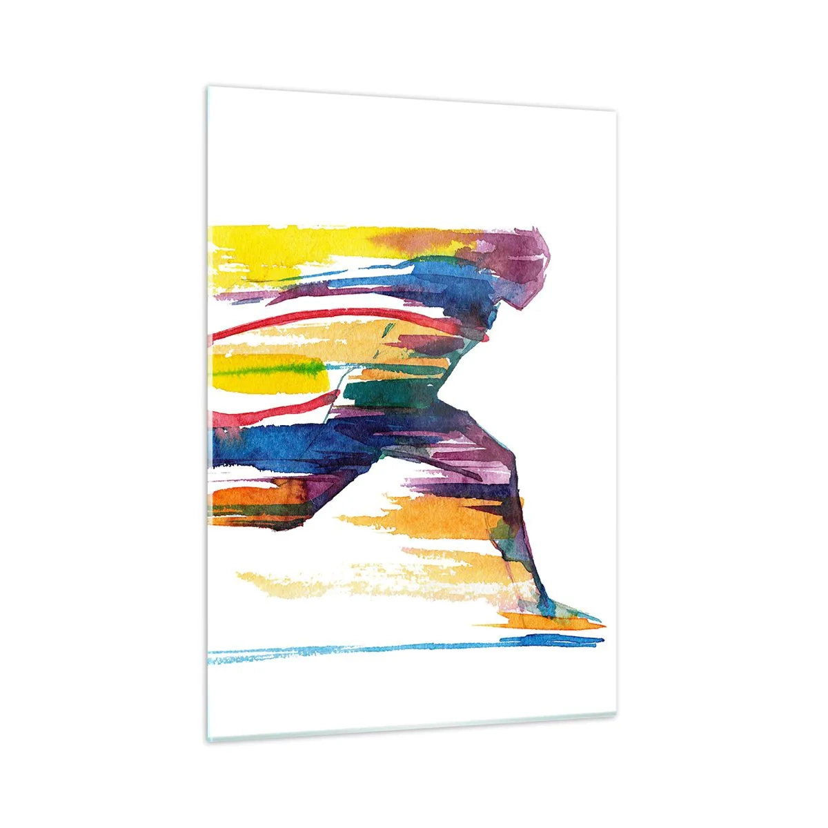 Impression sur verre - Image sur verre - Silhouette abstraite d'un coureur aux couleurs dynamiques - 50x70cm - Courir à travers l'arc-en-ciel - Décoration murale moderne pour le salon et la chambre ARTTOR