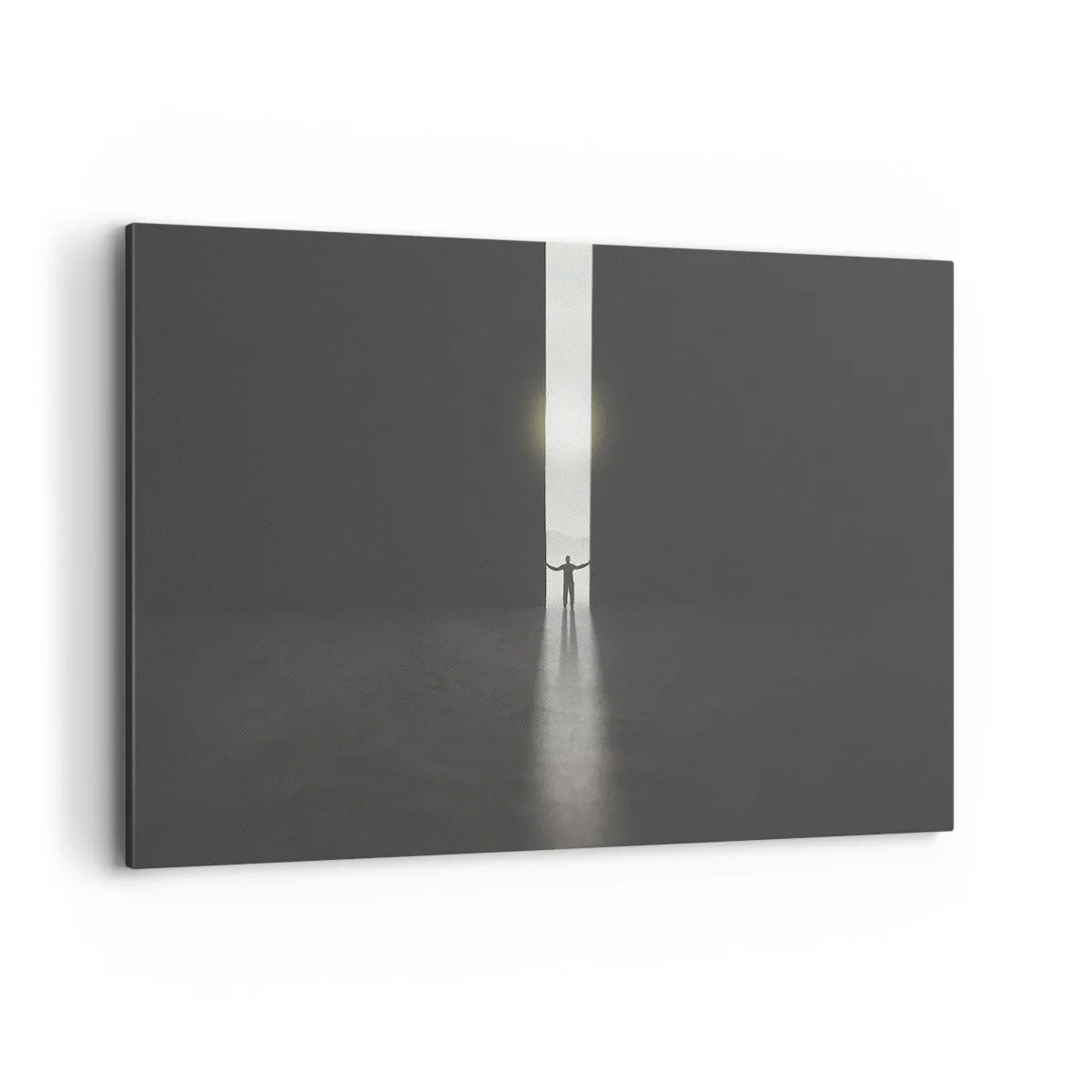 Impression sur toile - Image sur toile - Un homme debout dans la lumière d'une fente étroite dans un espace sombre - 100x70cm - Étape vers un avenir radieux - Décoration murale moderne pour le salon et la chambre ARTTOR