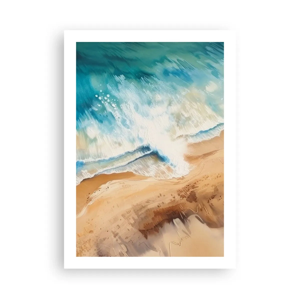 Affiche - Poster - Une scène abstraite d'une vague s'écrasant sur le rivage dans des tons turquoise et sable. - 50x70cm - La vague qui revient - Décoration murale moderne pour le salon et la chambre ARTTOR