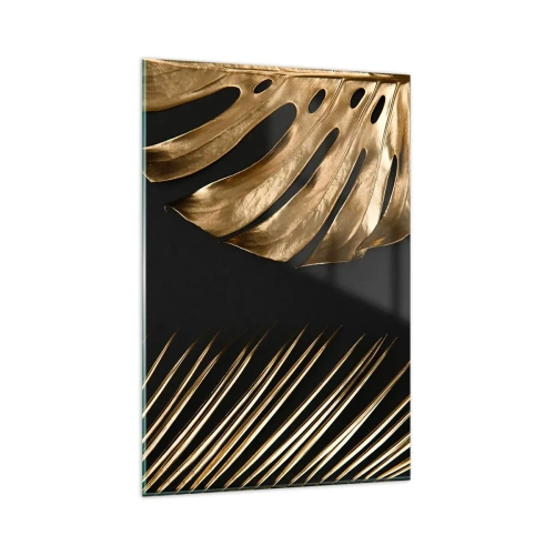 Impression sur verre - Image sur verre - Feuilles dorées sur fond noir - 80x120cm - Différent et tout aussi cher - Décoration murale moderne pour le salon et la chambre ARTTOR