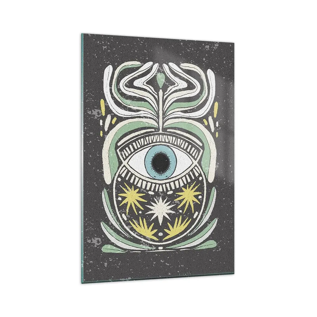 Impression sur verre - Image sur verre - Un œil symbolique entouré de motifs abstraits - 80x120cm - Rituels tribaux - Décoration murale moderne pour le salon et la chambre ARTTOR