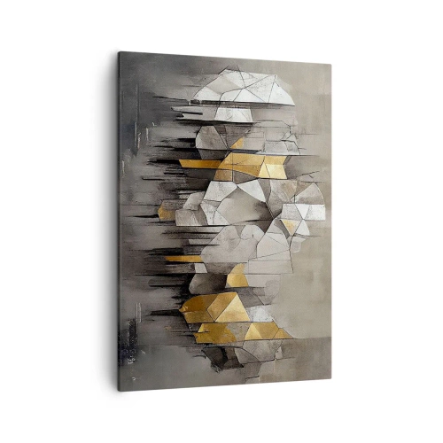 Impression sur toile - Image sur toile - Abstraction géométrique dans les tons d'or et de gris - 50x70cm - Composition de glace et de lumière - Décoration murale moderne pour le salon et la chambre ARTTOR