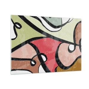 Impression sur verre - Image sur verre - Abstraction colorée avec des lignes noires - 70x50cm - Pirouettes parmi les couleurs - Décoration murale moderne pour le salon et la chambre ARTTOR