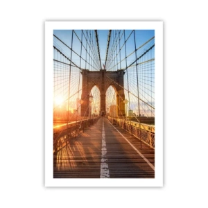 Affiche - Poster - Le pont de Brooklyn illuminé par les rayons du soleil levant - 50x70cm - Sur le pont d'or - Décoration murale moderne pour le salon et la chambre ARTTOR