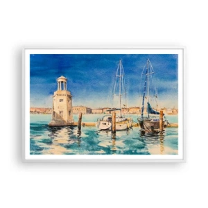 Affiche dans un cadre blanc - Poster - Lagune ensoleillée - 100x70 cm