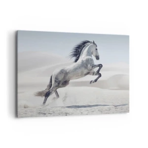 Impression sur toile - Image sur toile - Un cheval blanc galopant sur fond de dunes du désert - 120x80cm - Prince arabe - Décoration murale moderne pour le salon et la chambre ARTTOR