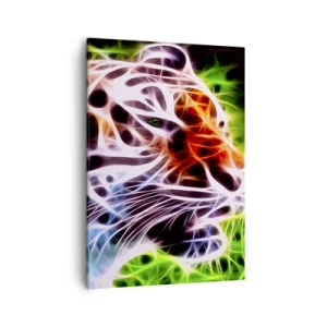Impression sur toile - Image sur toile - Portrait artistique coloré d'un tigre dans un style néon sur fond noir. - 50x70cm - L'aura dangereux - Décoration murale moderne pour le salon et la chambre ARTTOR