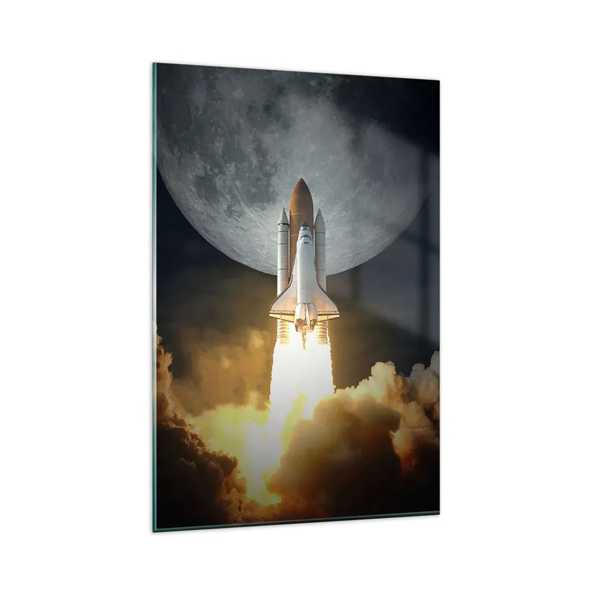 Impression sur verre - Image sur verre - Une fusée décollant sur fond de pleine lune entourée de nuages dynamiques. - 80x120cm - Le début d'une aventure surnaturelle - Décoration murale moderne pour le salon et la chambre ARTTOR