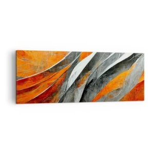 Impression sur toile - Image sur toile - Lignes abstraites dans les tons orange et gris - 140x50cm - Chaleur et froid - Décoration murale moderne pour le salon et la chambre ARTTOR