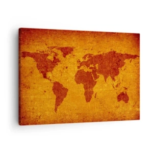 Impression sur toile - Image sur toile - Carte du monde vintage sur fond marron et or. - 70x50cm - Invitation au voyage - Décoration murale moderne pour le salon et la chambre ARTTOR