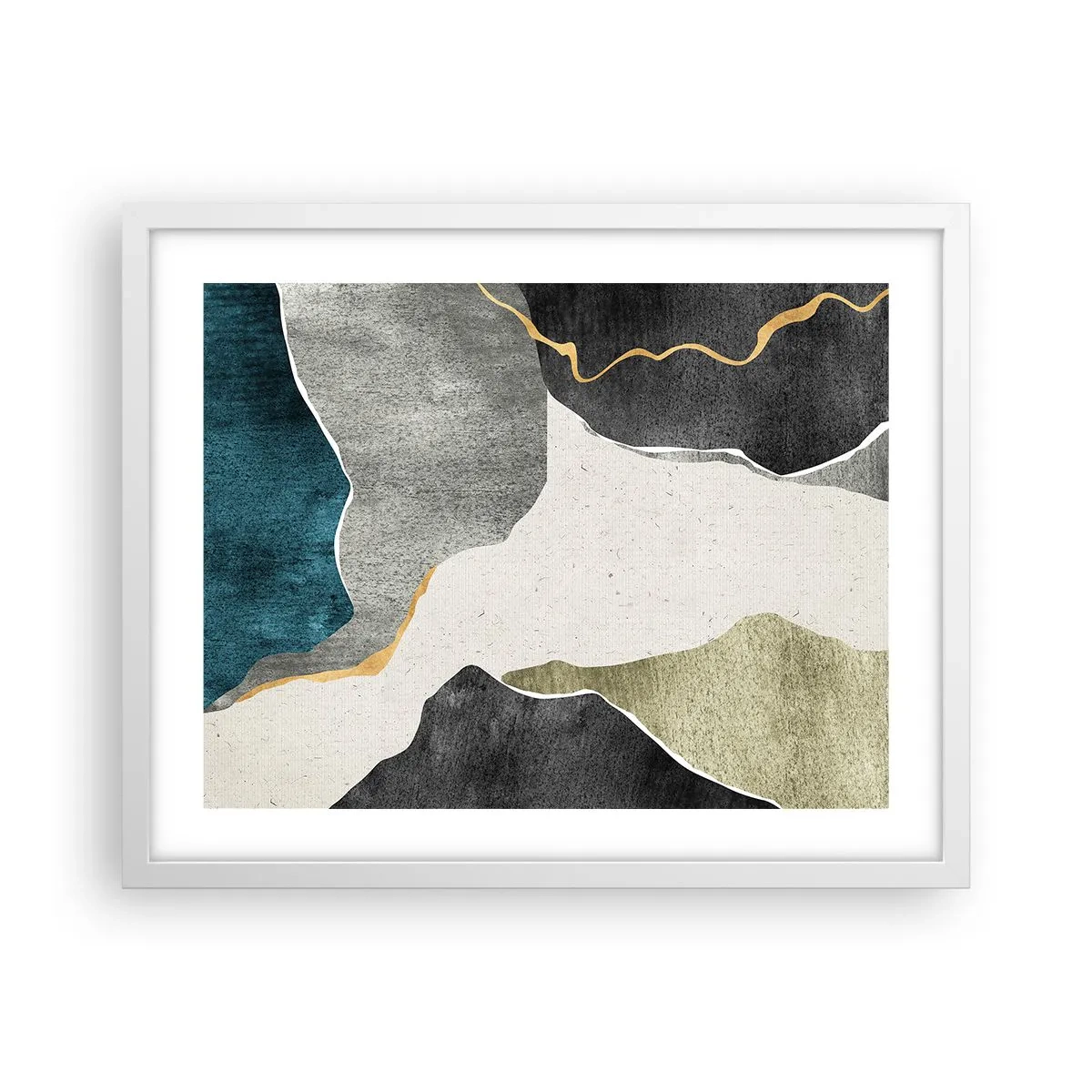 Affiche dans un cadre blanc - Poster - Composition mosaïque avec un fil d'or - 50x40 cm