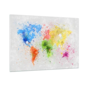 Impression sur verre - Image sur verre - Une carte du monde en éclaboussures de peinture colorées - 100x70cm - Toutes les couleurs du monde - Décoration murale moderne pour le salon et la chambre ARTTOR