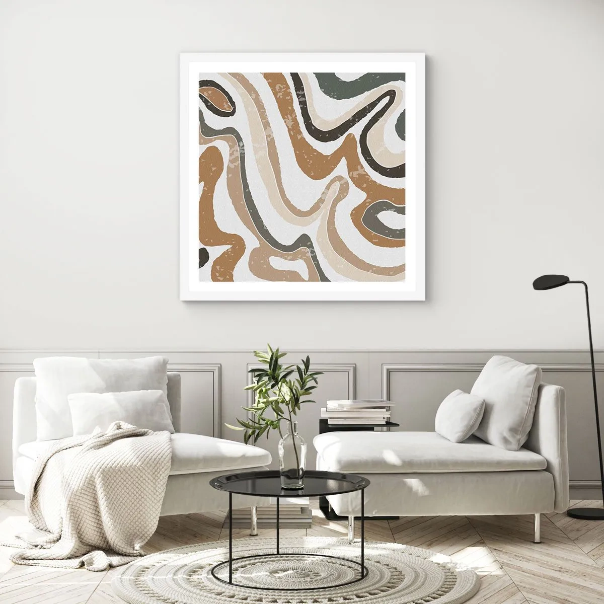 Affiche dans un cadre blanc - Poster - Méandres de couleurs de la terre - 40x40 cm