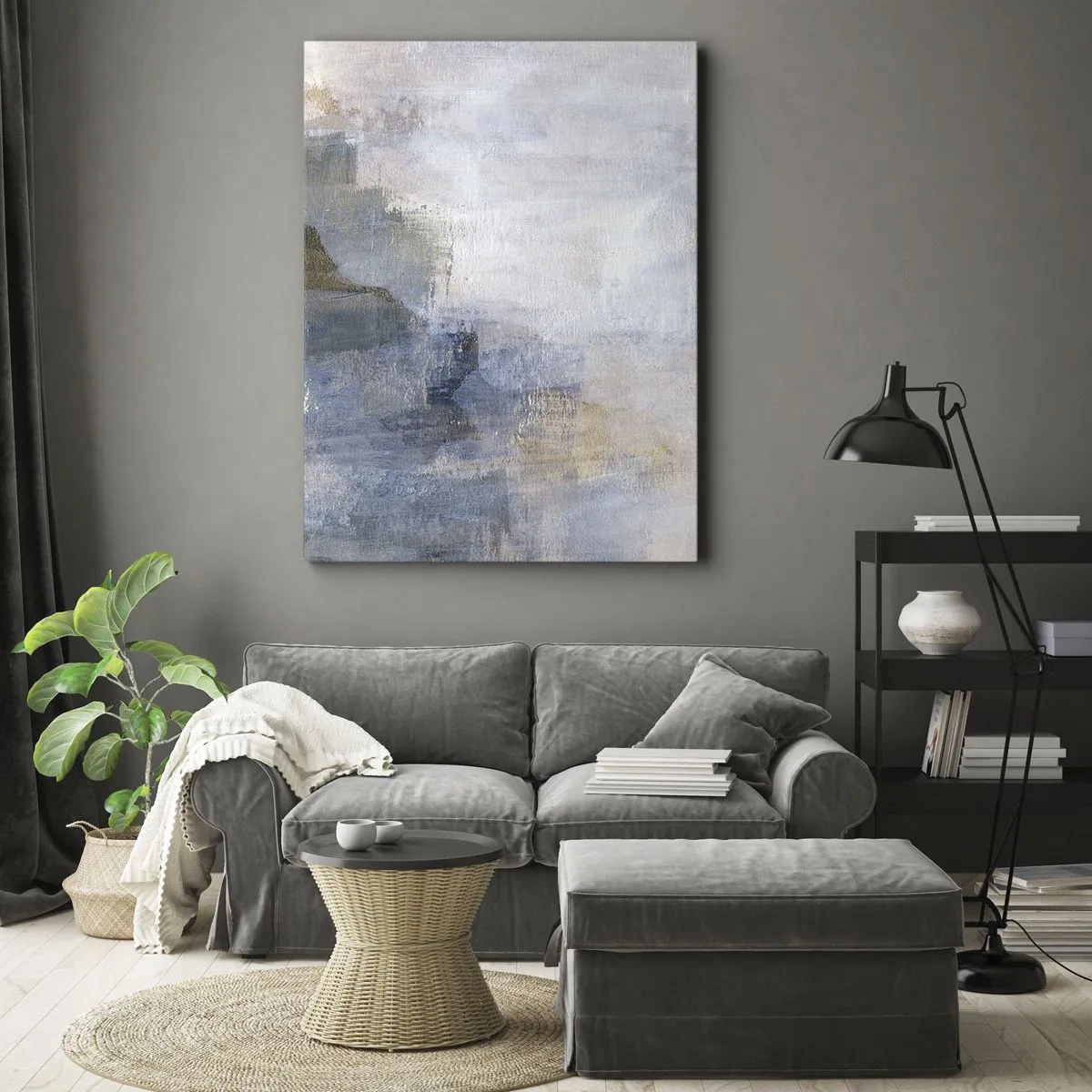 Impression sur toile - Image sur toile - Taches abstraites subtiles dans des tons de bleu et de beige - 70x100cm - Tonalités et accords de couleur - Décoration murale moderne pour le salon et la chambre ARTTOR