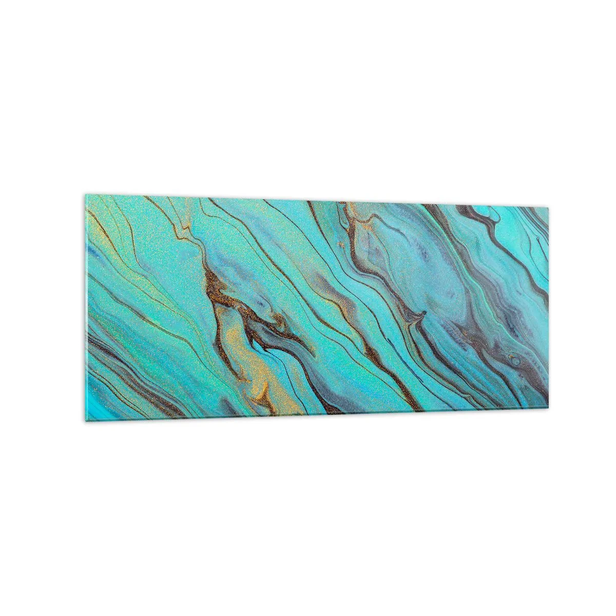Impression sur verre - Image sur verre - Vagues abstraites dans des tons turquoise et or - 120x50cm - Marée turquoise - Décoration murale moderne pour le salon et la chambre ARTTOR