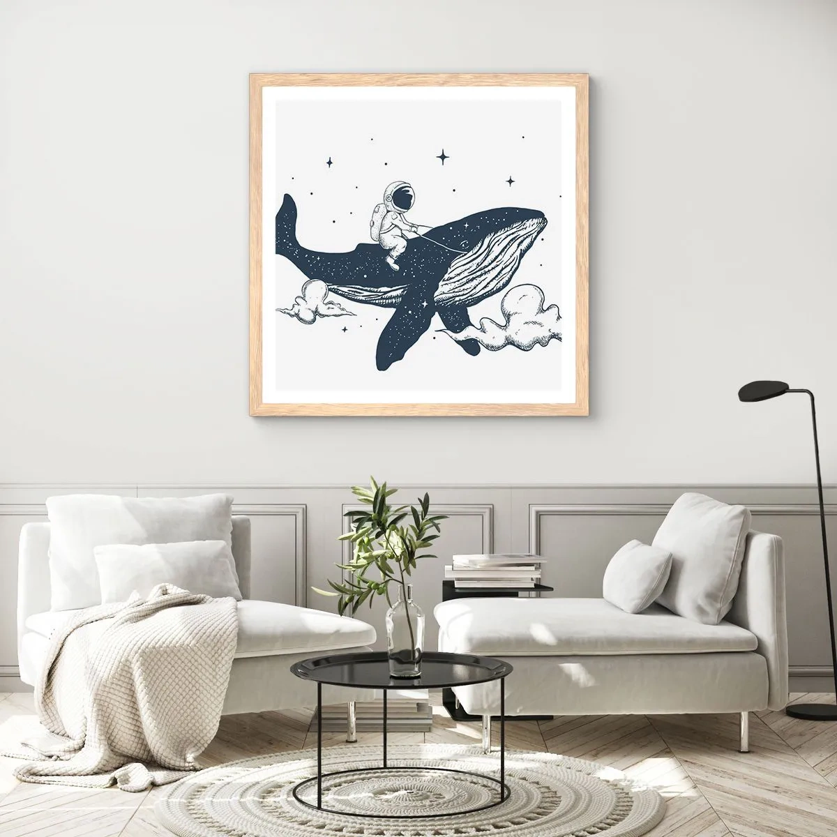 Affiche dans un chêne clair - Poster - Aventure spatiale - 50x50 cm