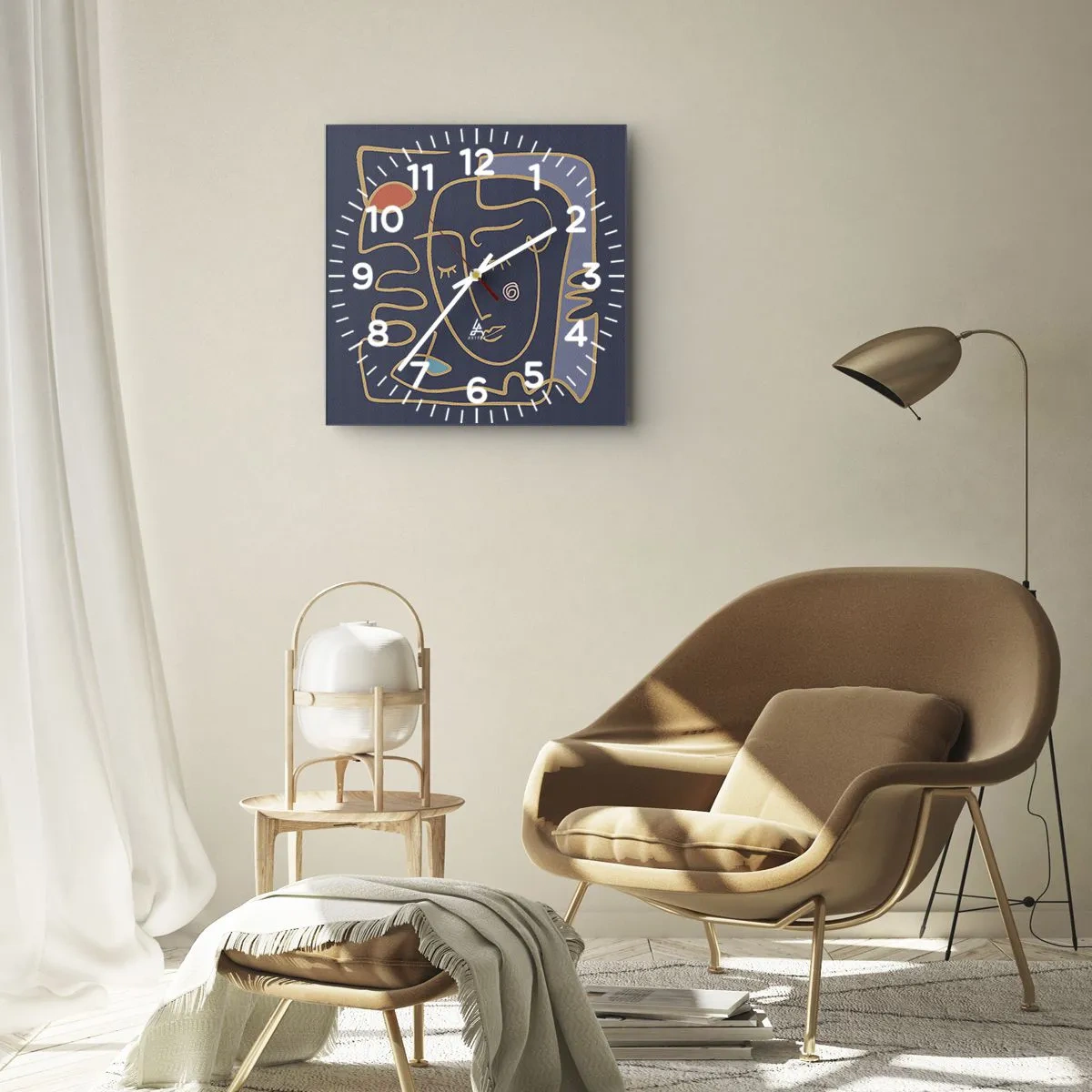 Horloge murale - Pendule murale - Portrait de visage abstrait dans un style minimaliste - 30x30cm - En réflexion - Décoration murale moderne pour le salon et la chambre ARTTOR