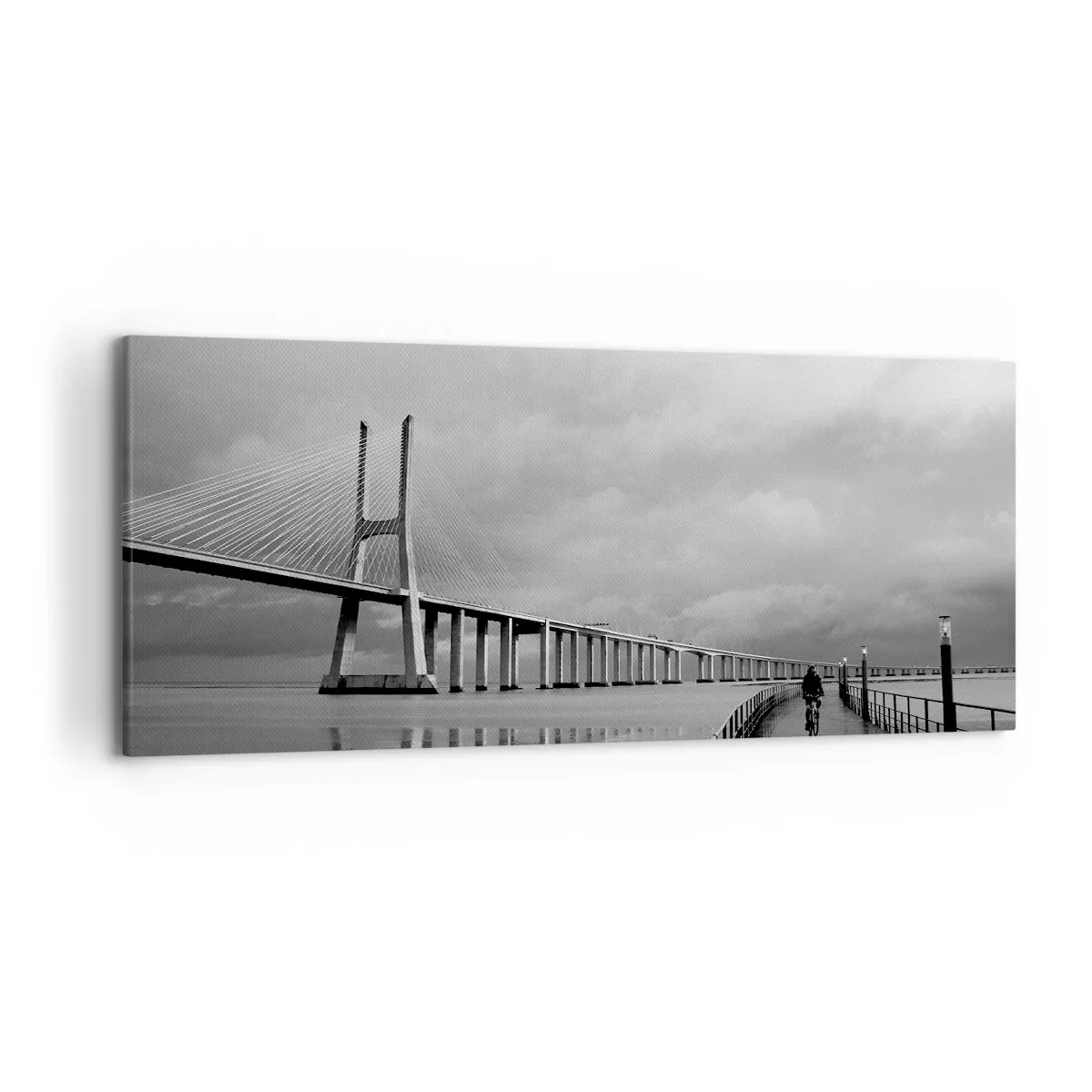 Impression sur toile - Image sur toile - Un pont suspendu au-dessus de l'eau en noir et blanc - 120x50cm - A tous ceux qui lui sont important - Décoration murale moderne pour le salon et la chambre ARTTOR