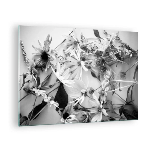 Impression sur verre - Image sur verre - Fleurs noires et blanches dispersées dans un arrangement artistique - 70x50cm - Non-un bouquet de fleurs - Décoration murale moderne pour le salon et la chambre ARTTOR