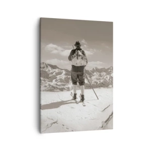 Impression sur toile - Image sur toile - Un skieur au sommet d'une montagne en noir et blanc - 50x70cm - Toutes les mêmes ces montagnes - Décoration murale moderne pour le salon et la chambre ARTTOR