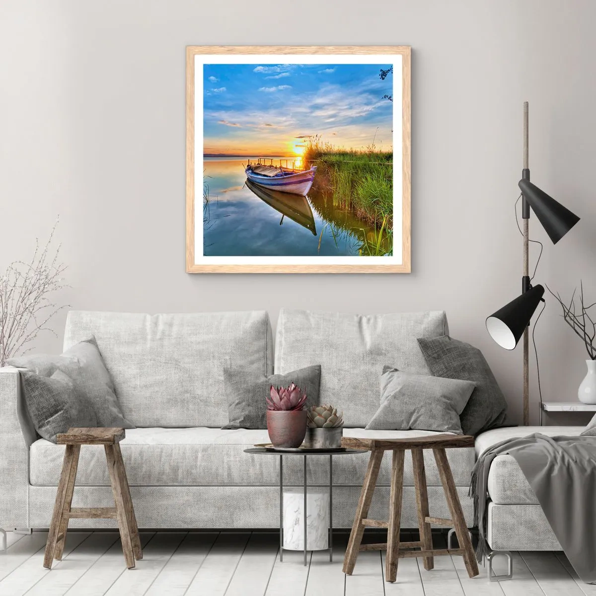 Affiche dans un chêne clair - Poster - La crique où les rêves deviennent réalité - 60x60 cm