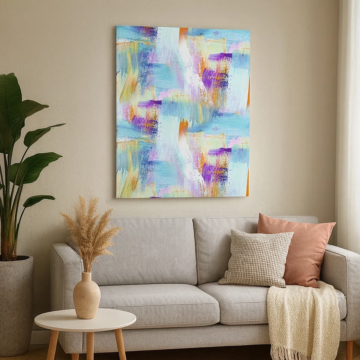 Impression sur toile - Image sur toile - Abstraction colorée avec des coups de pinceau dynamiques - 50x70cm - Labyrinthe reluisant - Décoration murale moderne pour le salon et la chambre ARTTOR