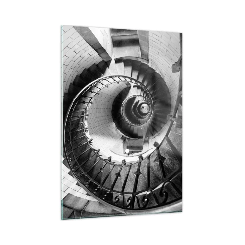 Impression sur verre - Image sur verre - Photo en noir et blanc d'un escalier en colimaçon en perspective - 50x70cm - De plus en plus haut - Décoration murale moderne pour le salon et la chambre ARTTOR