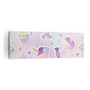 Impression sur toile - Image sur toile - Motifs pastel avec bonbons et desserts - 160x50cm - Pour que tous les jours soit un anniversaire  - Décoration murale moderne pour le salon et la chambre ARTTOR