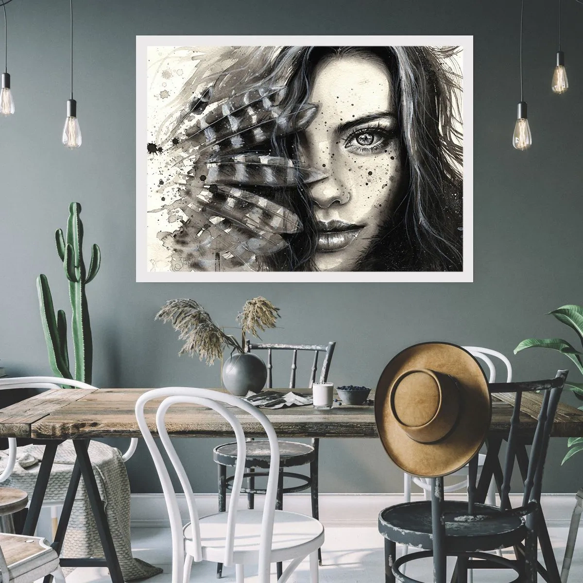 Affiche - Poster - Portrait artistique d'une femme avec des détails abstraits - 100x70cm - Beauté sauvage - Décoration murale moderne pour le salon et la chambre ARTTOR