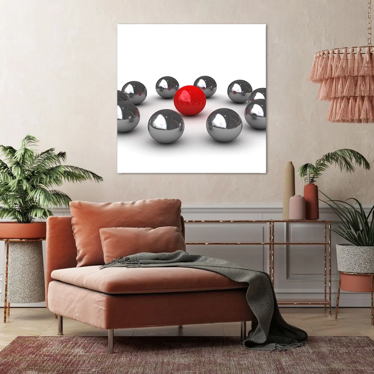 Impression sur toile - Image sur toile - Un cercle en argent et rouge - 60x60 cm