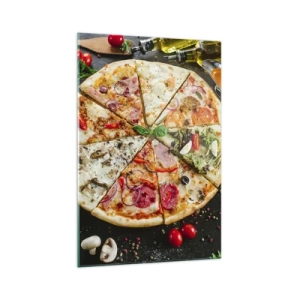 Impression sur verre - Image sur verre - Pizza aux saveurs variées avec un fond de garnitures - 70x100cm - Une gamme de saveurs - Décoration murale moderne pour le salon et la chambre ARTTOR
