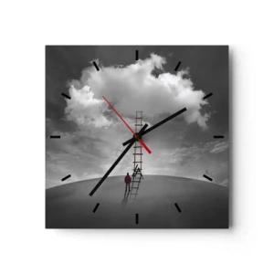 Horloge murale - Pendule murale - Une personne portant un manteau rouge et une échelle menant à un nuage - 30x30cm - Tout est possible - Décoration murale moderne pour le salon et la chambre ARTTOR