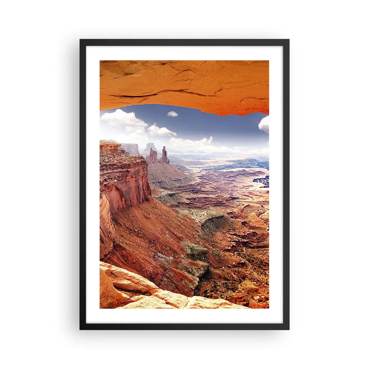 Affiche dans un cadre noir - Poster - Vue du canyon avec des roches rouges et un ciel bleu - 50x70cm - Sculpté par la nature elle-même - Décoration murale moderne pour le salon et la chambre ARTTOR