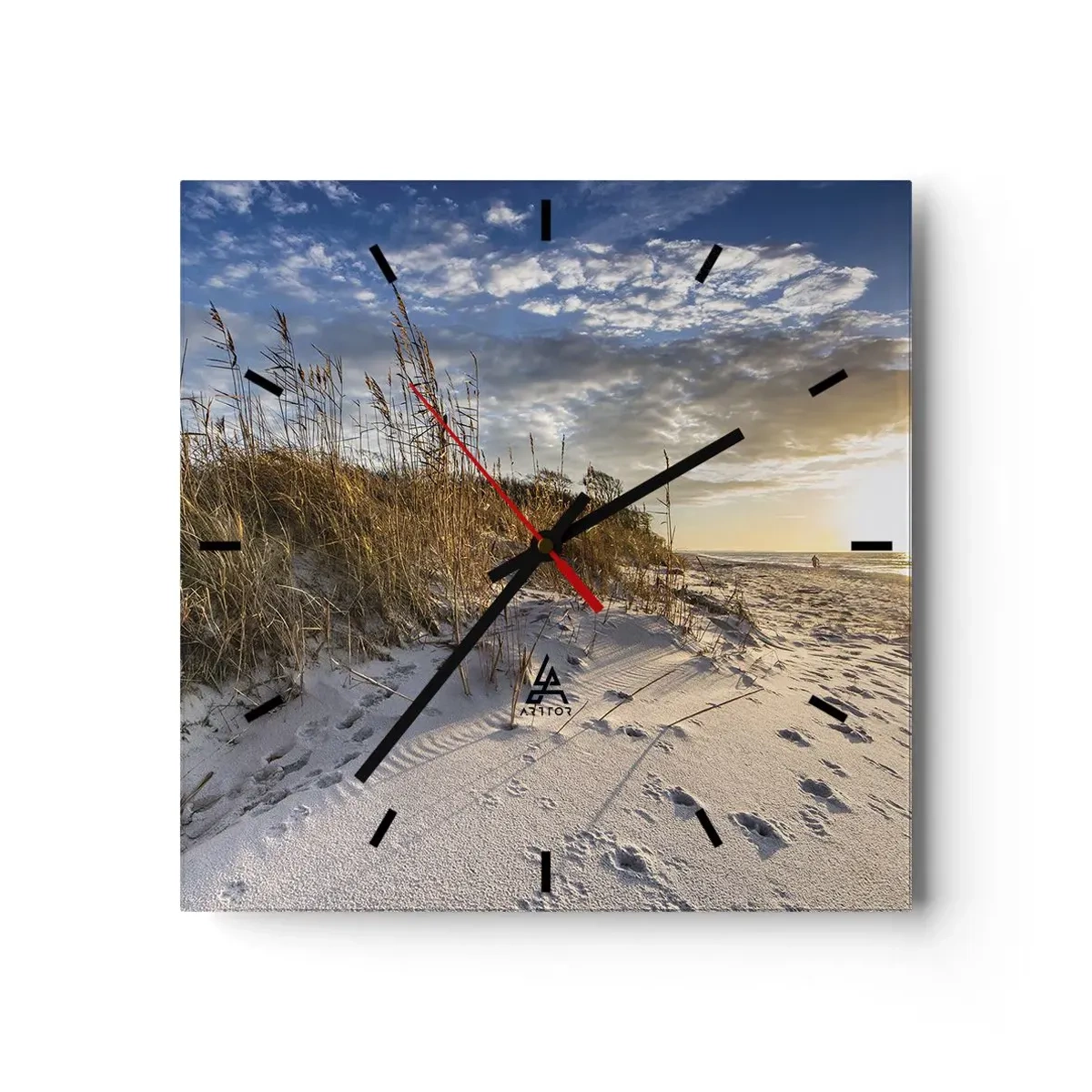 Horloge murale - Pendule murale - Dunes avec de l'herbe et des empreintes de pas dans le sable au coucher du soleil - 30x30cm - Invitation à la ballade - Décoration murale moderne pour le salon et la chambre ARTTOR
