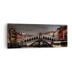 Impression sur toile - Image sur toile - Pont du Rialto à Venise sur le Grand Canal, architecture classique. - 140x50cm - Promesse d'une soirée vénitienne - Décoration murale moderne pour le salon et la chambre ARTTOR