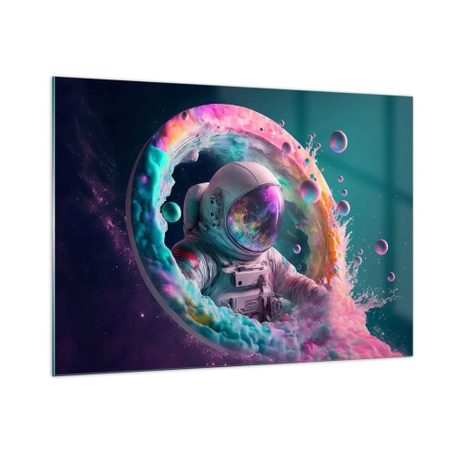 Impression sur verre - Image sur verre - Astronaute dans l'espace coloré - 100x70cm - porte des étoiles - Décoration murale moderne pour le salon et la chambre ARTTOR
