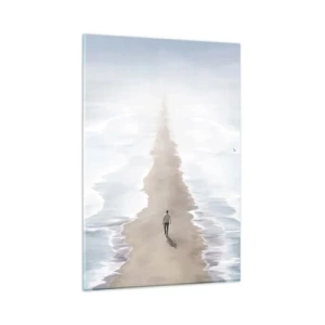Impression sur verre - Image sur verre - Une silhouette sur une route solitaire au milieu d'un vaste paysage aquatique - 80x120cm - Un brillant avenir - Décoration murale moderne pour le salon et la chambre ARTTOR
