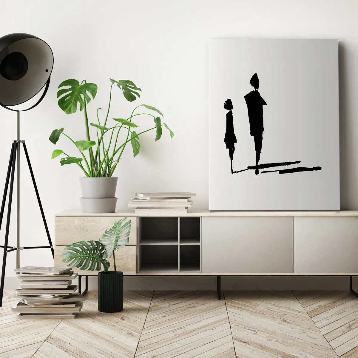 Impression sur toile - Image sur toile - Silhouettes de deux personnes en noir sur fond clair - 80x120cm - Êtes-vous sûr qu'ils sont ensemble ? - Décoration murale moderne pour le salon et la chambre ARTTOR