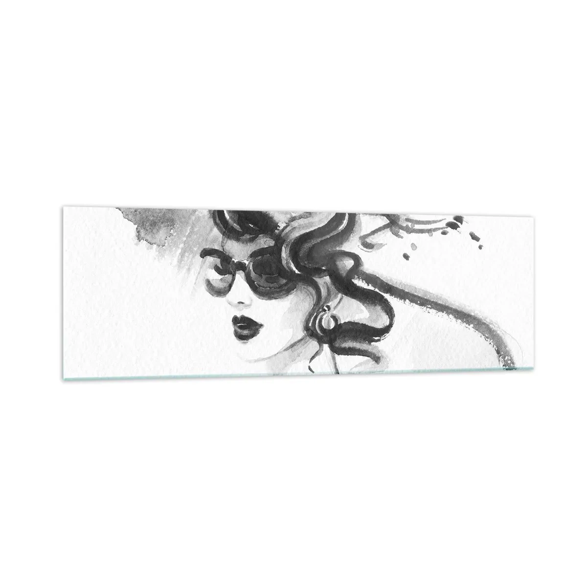 Impression sur verre - Image sur verre - Femme élégante avec un chapeau de style noir et blanc - 160x50cm - Une dame de caractère - Décoration murale moderne pour le salon et la chambre ARTTOR